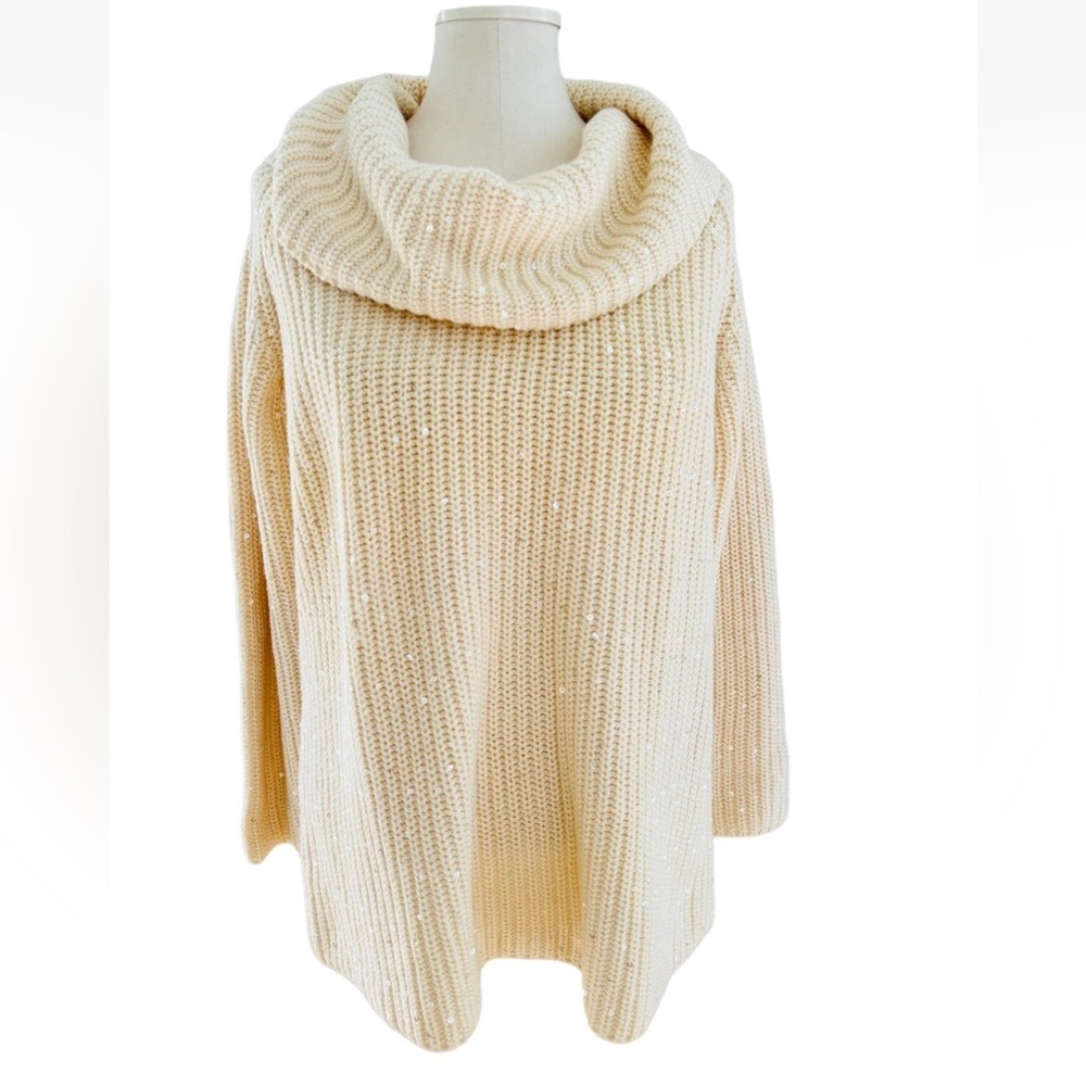 Talbots Turtle Neck Women’s Cable Knit Sequins Sweater Sz LP